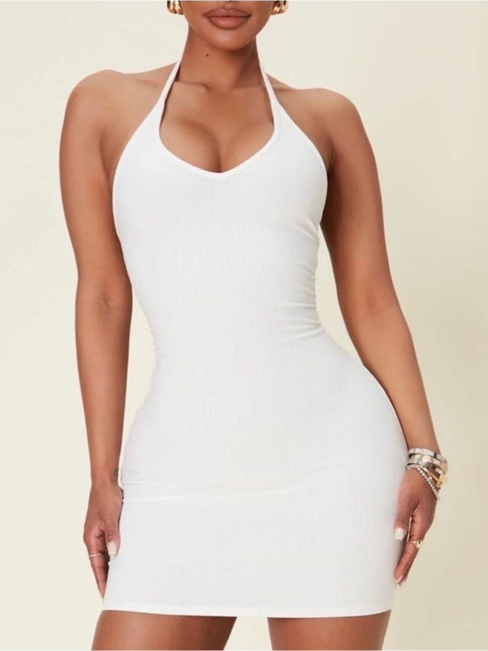 Fashion Nova Off White Coraline Snatched Halter Dress - Small